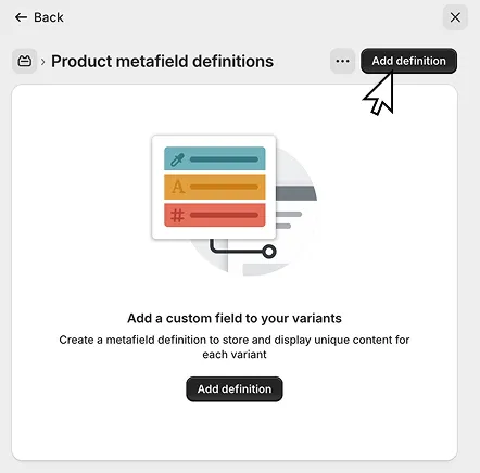 Product metafield definitions page