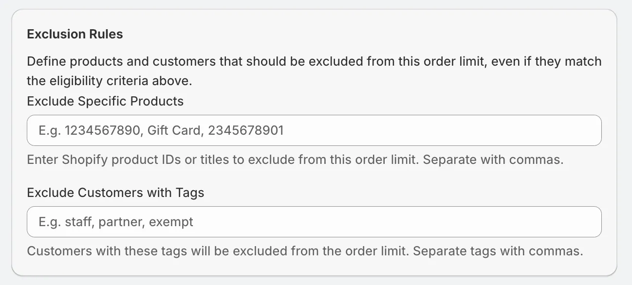 Exclusion rules setup screenshot