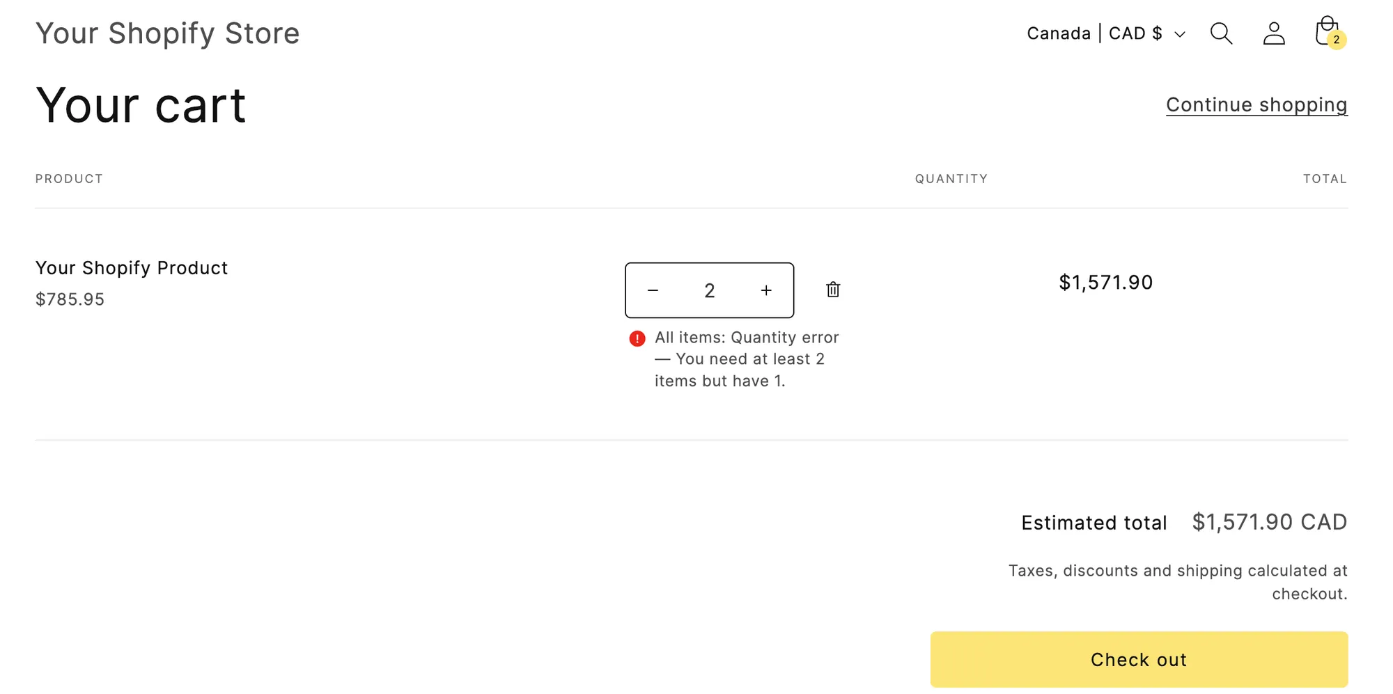 Error message example
