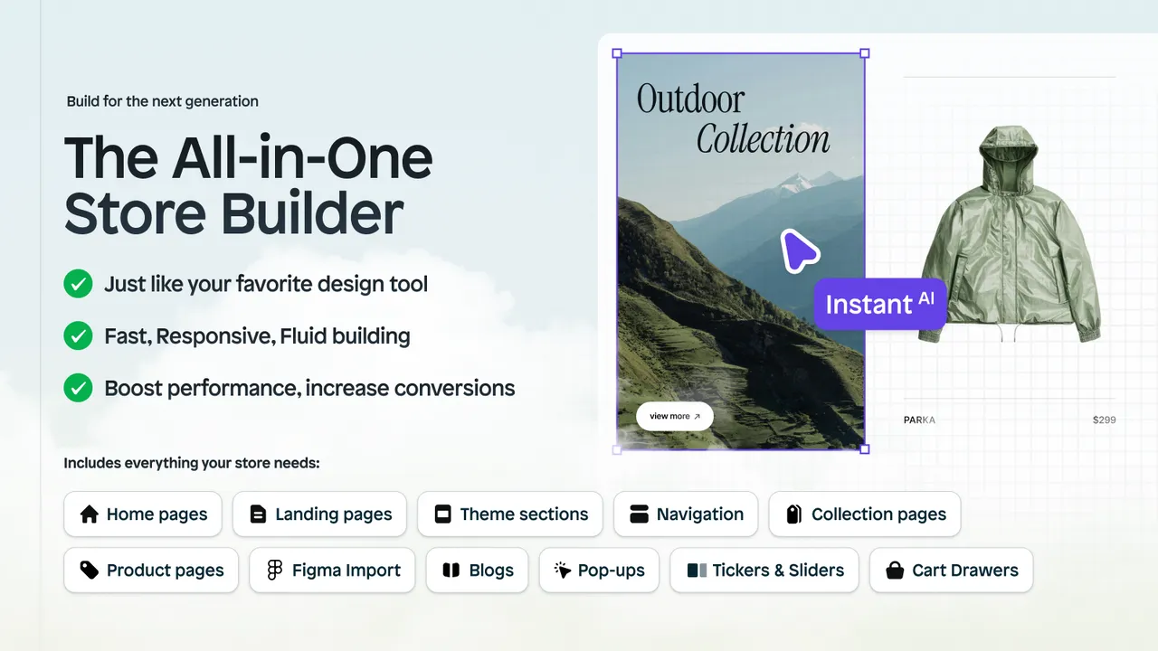Instant AI Page Builder interface